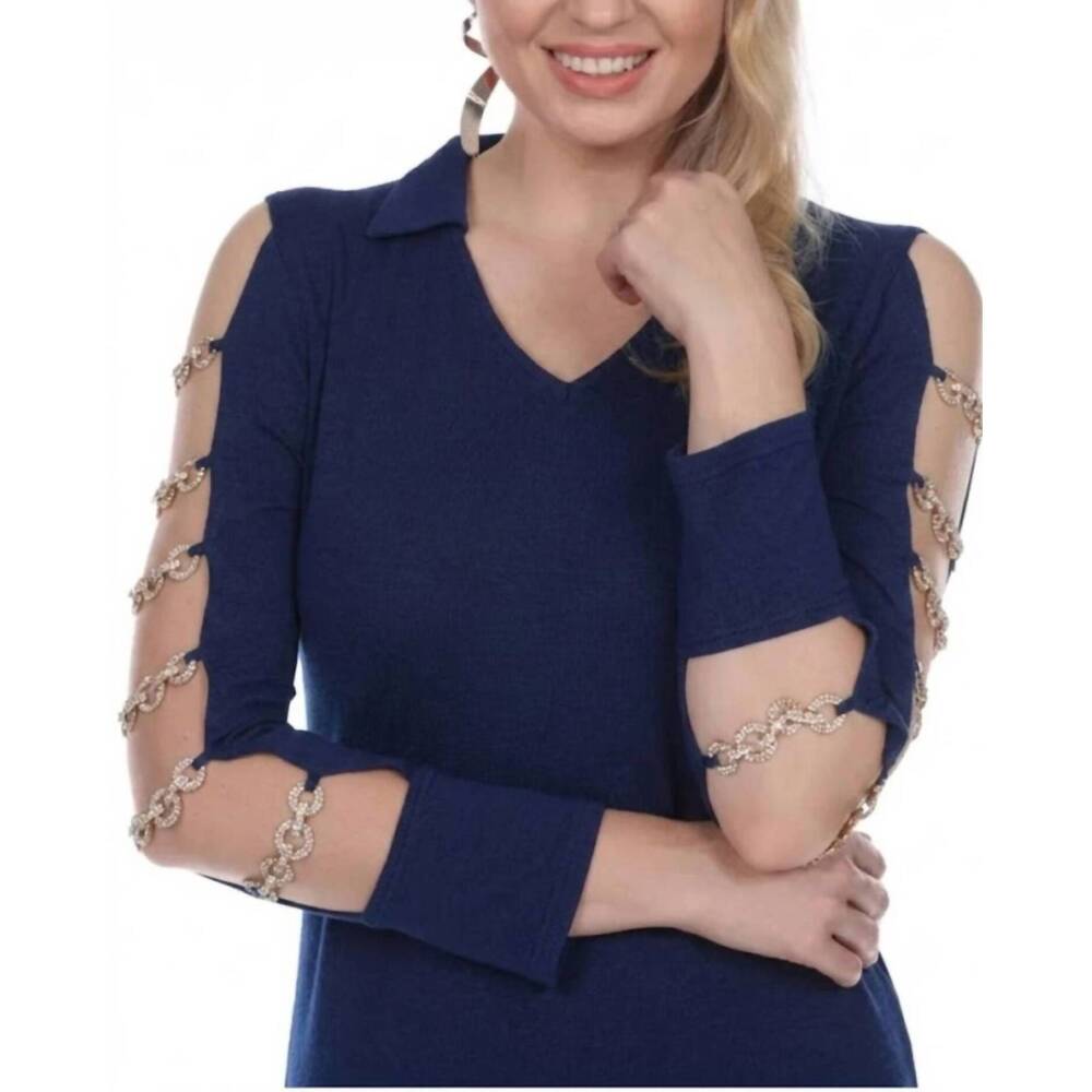 NEW AZI crystal curve top in navy